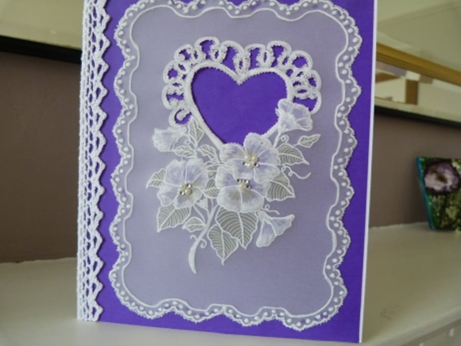Romantic Purple Heart Parchment Card