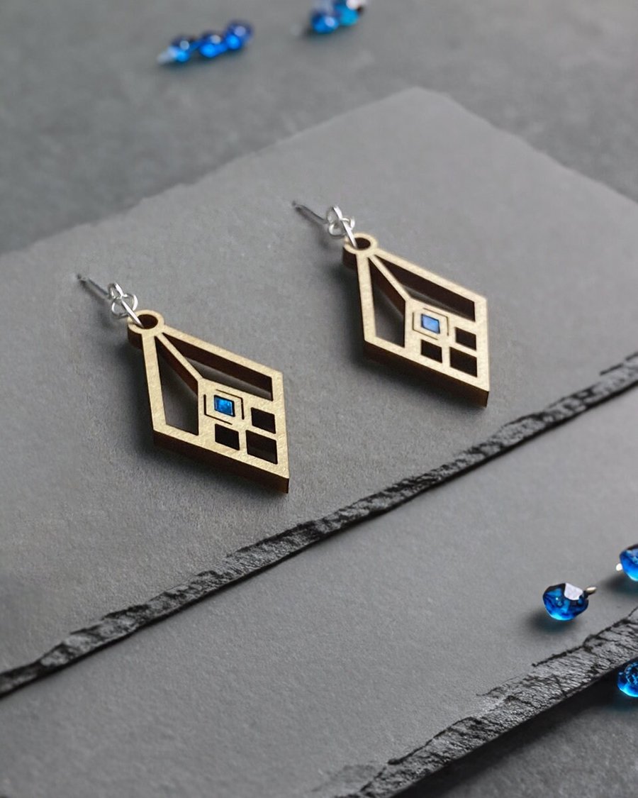 Art Deco-Inspired Architectural Earrings - Abstract Geometric Wooden Jewellery