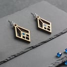 Art Deco-Inspired Architectural Earrings - Abstract Geometric Wooden Jewellery