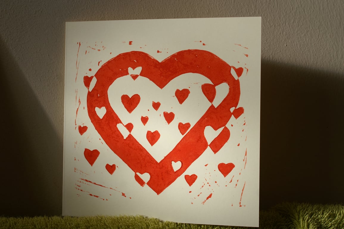 Confetti heart original linocut card