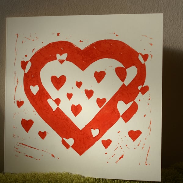 Confetti heart original linocut card