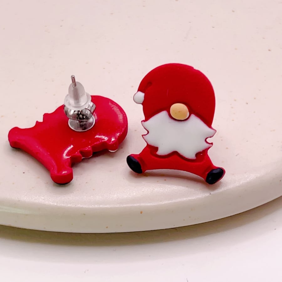 Christmas gnome stud earrings, Festive jewellery for winter
