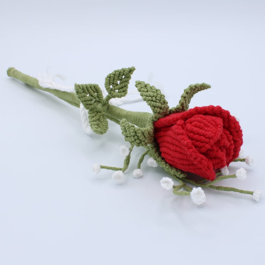 Red Rose, Valentine gift, Macrame Artificial flower, Everlasting rose bud 