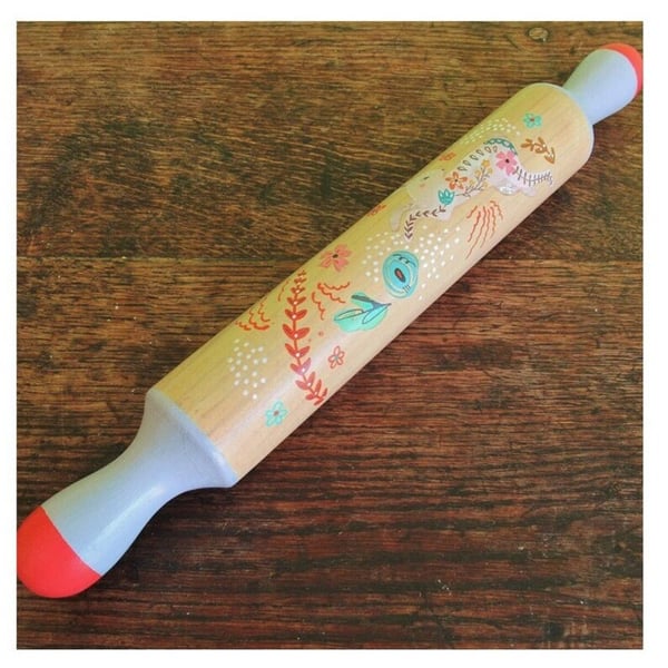 Decorative Rolling Pin Hand Painted & Decorated Folk Art Style Kitchen Decor