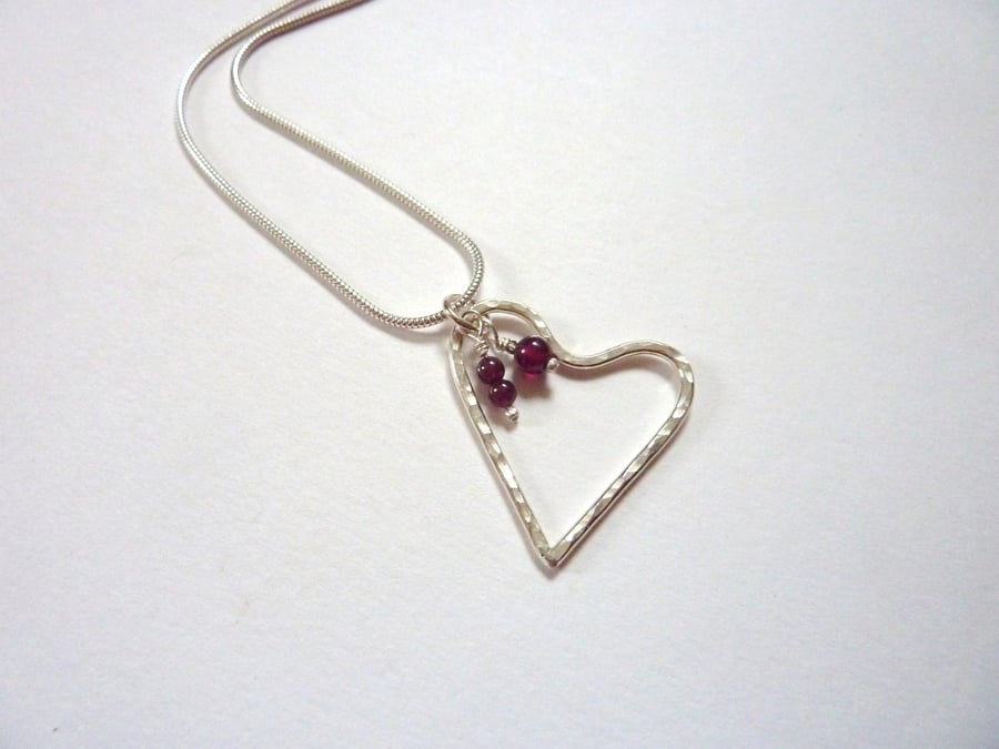Heart Pendant With Garnet Charms