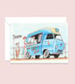 Ice Cream Van Greetings Card: Postcard Style Pencil Illustration (804)