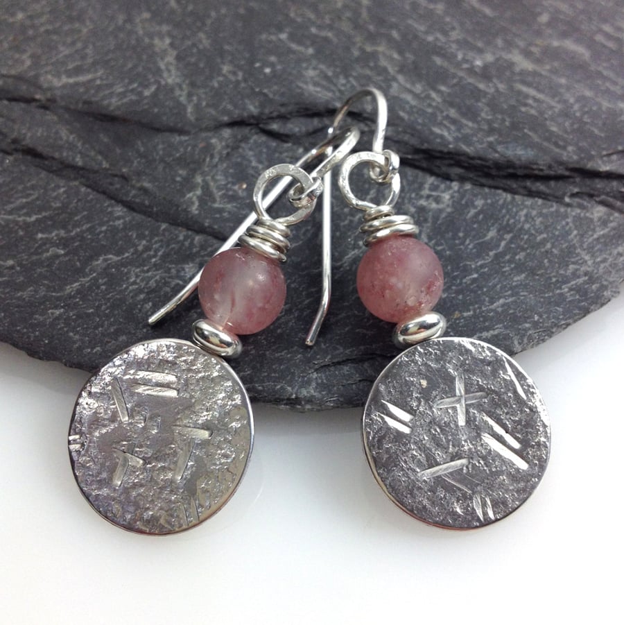 sterling silver and strawberry quartz earrings