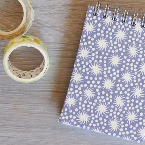 Handmade Notebook with Spiral bind A7 with in star and dot design covers in grey