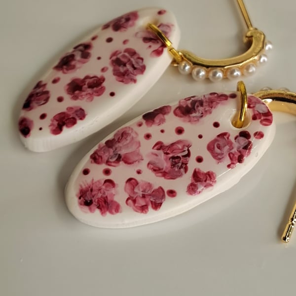 Handpainted pink  floral earrings