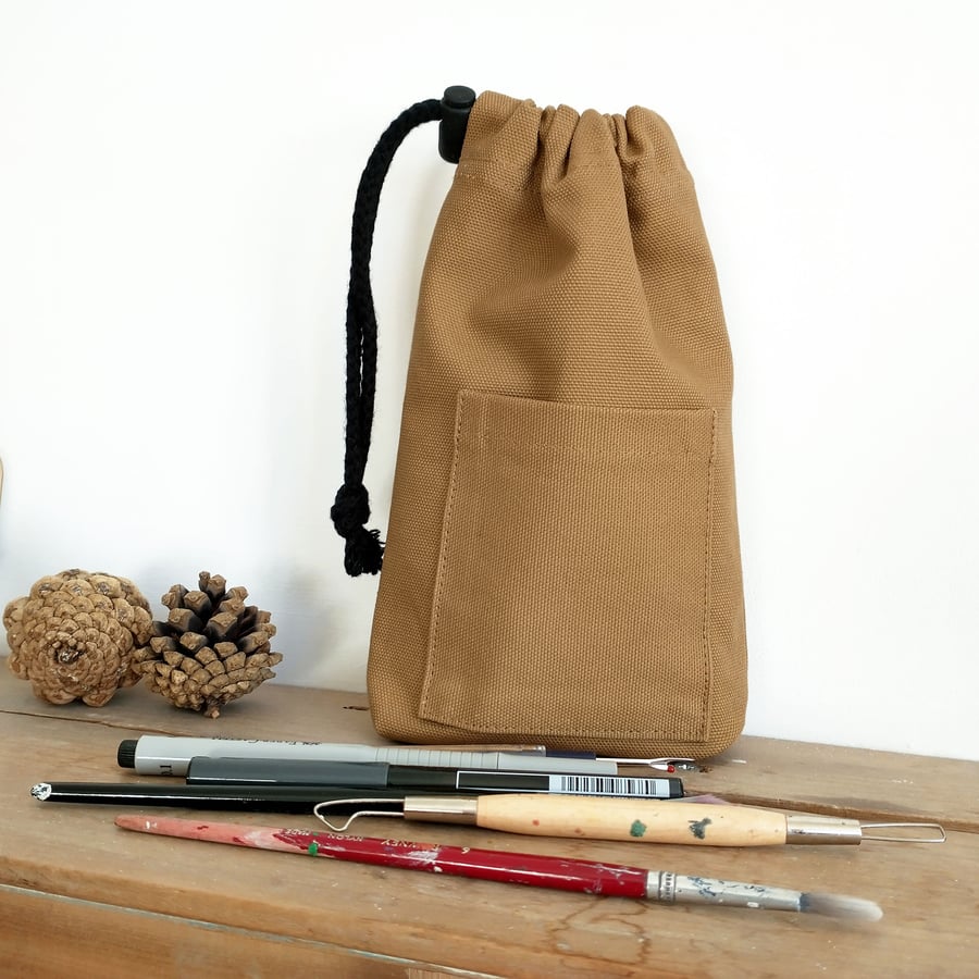 NEW! Small Drawstring Bag for Phone, Tools, Dog Walking Essentials. Upcycled