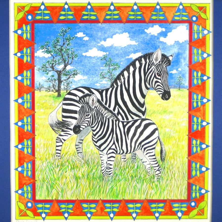 Zebra Mother and Baby Original Painting