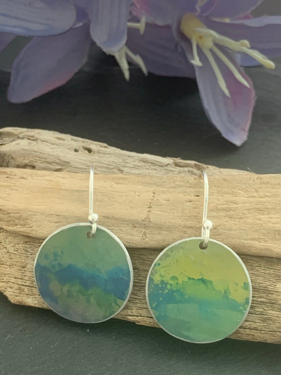 Water colour collection - hand painted aluminium earrings soft green