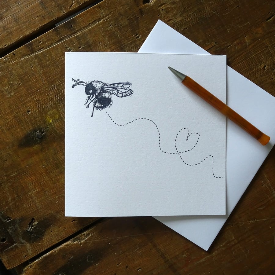 Bumble Bee Greetings Card - bee lover, gardener card, Valentine