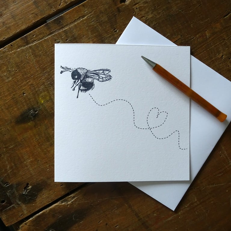 Bumble Bee Greetings Card - bee lover, gardener card, Valentine