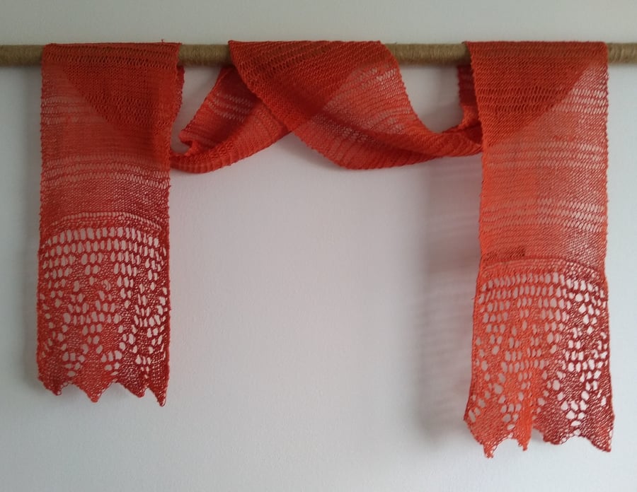 Hand Knitted Linen scarf in Orange
