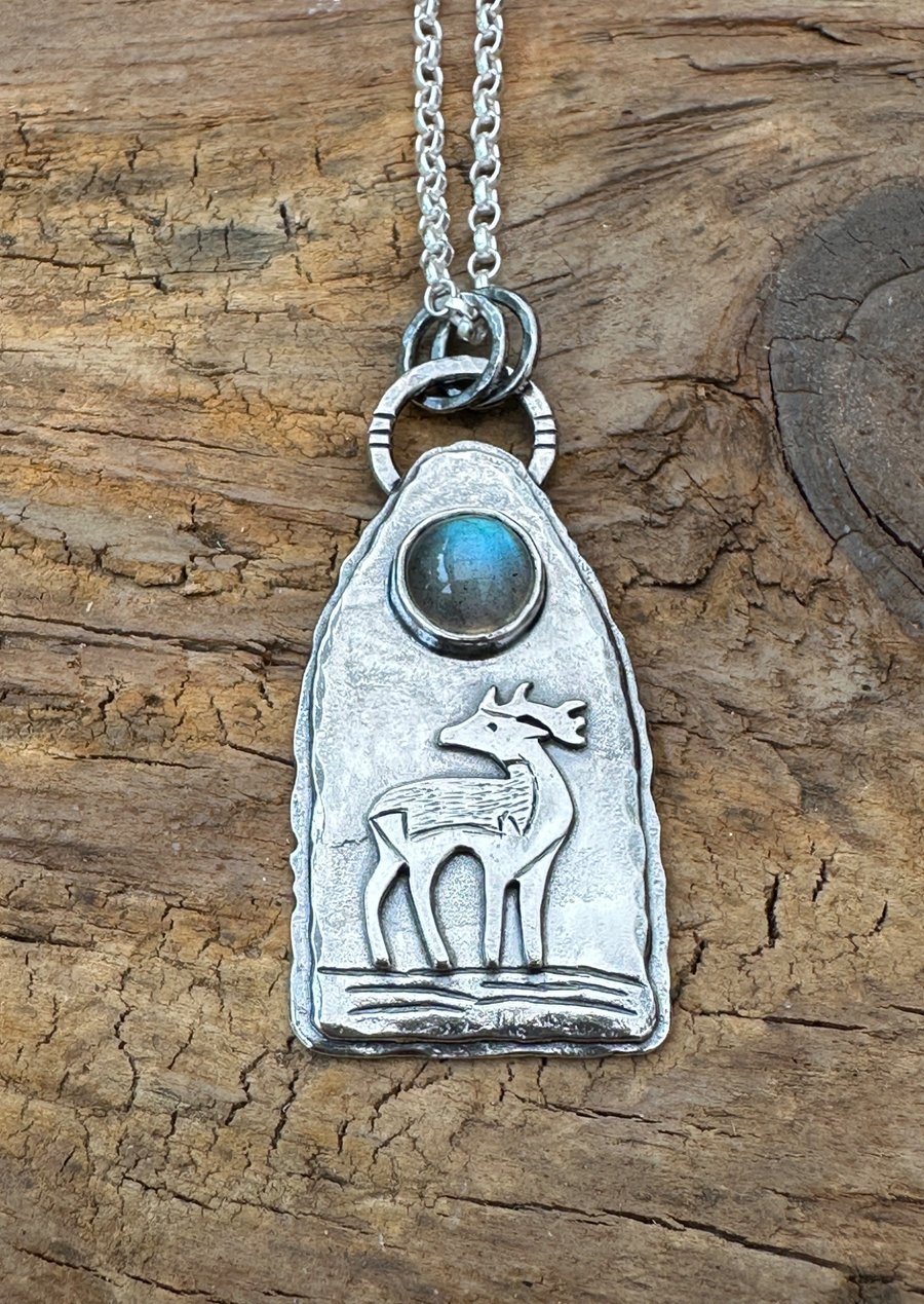 Pictish Stag Pendant with Labradorite