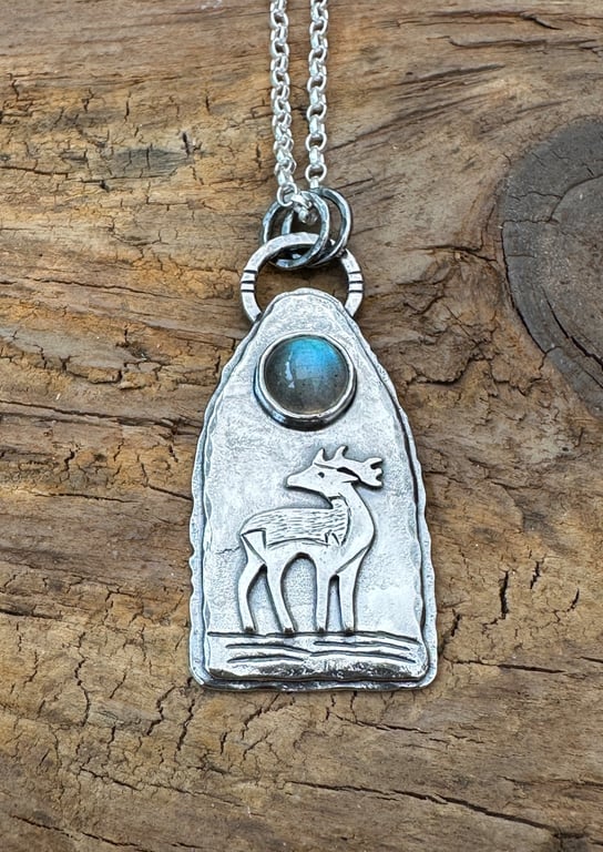 Pictish Stag Pendant with Labradorite