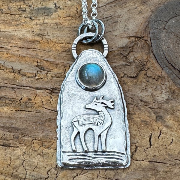 Pictish Stag Pendant with Labradorite
