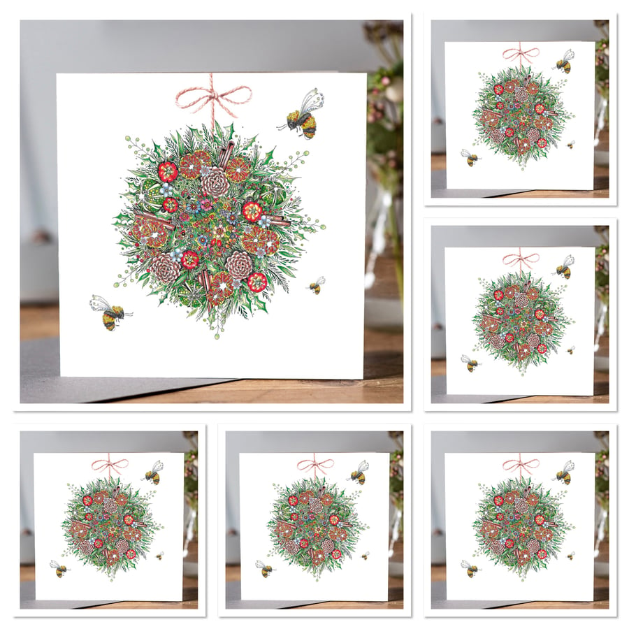 6 x Bee Bauble Greeting card pack 
