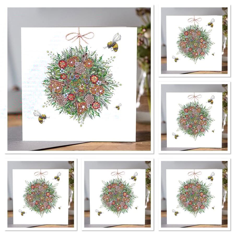 6 x Bee Bauble Greeting card pack 