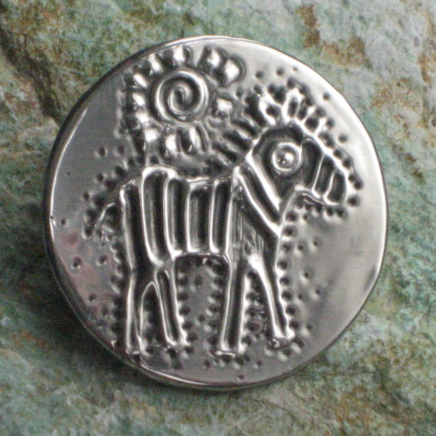 Handmade Zebra Brooch in Silver Pewter