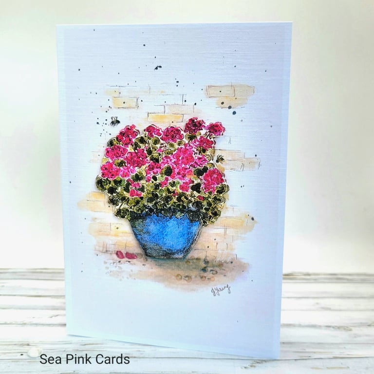 Geranium Blank Card - 3D, decoupage card, original art, birthday, thanks 