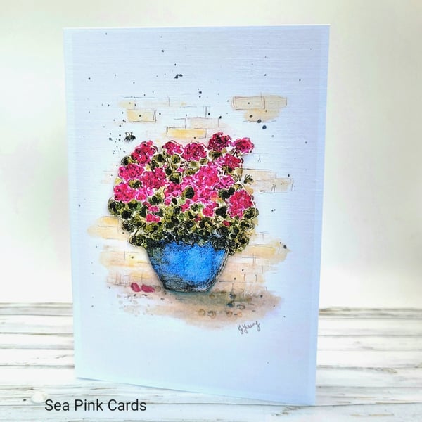 Geranium Blank Card - 3D, decoupage card, original art, birthday, thanks 