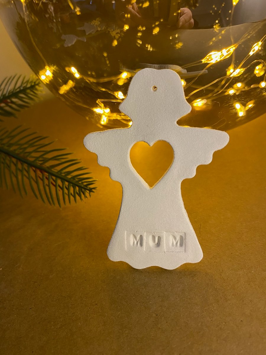 Personalised MUM memorial angel, ceramic Christmas tree ornament, remembrance de