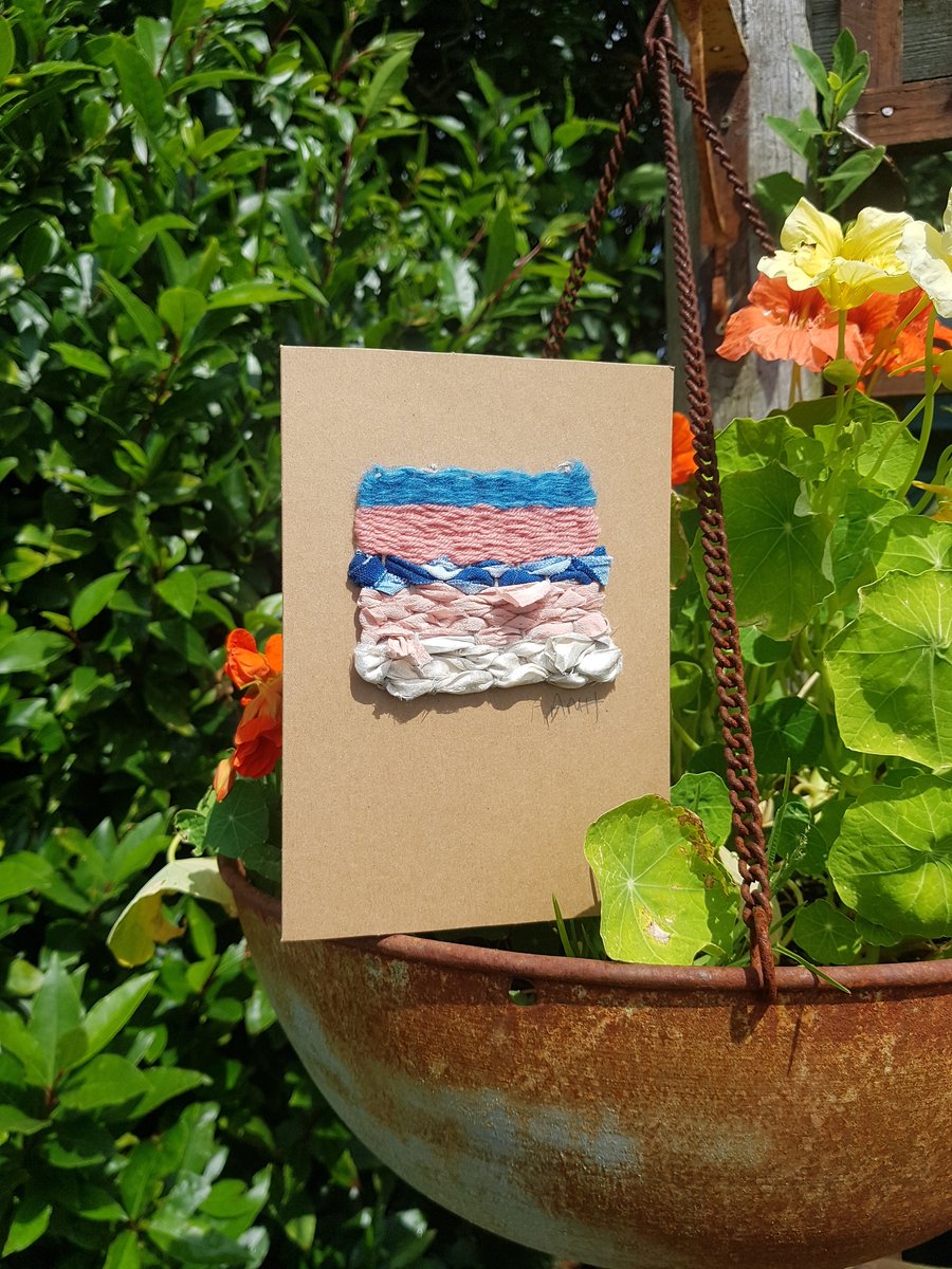 Mini Weaving Greetings Card 'Peaches and Woad'