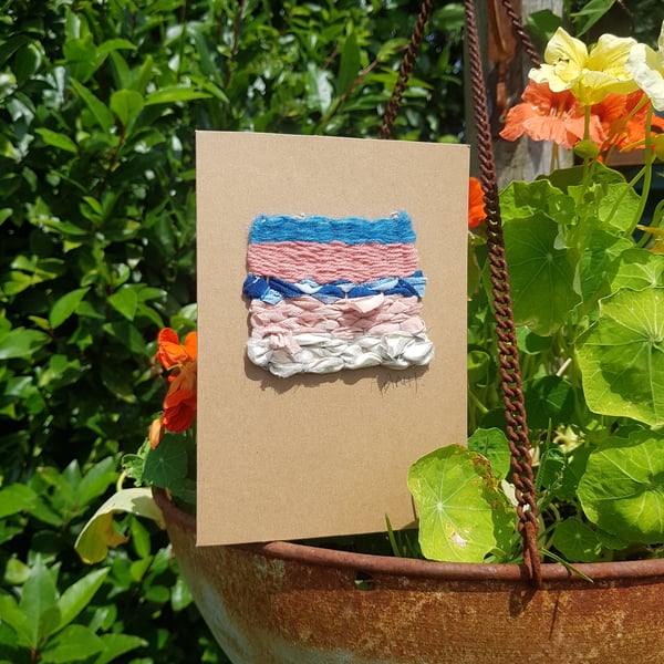 Mini Weaving Greetings Card 'Peaches and Woad'