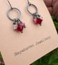 Vintage Crystal Earrings Dainty Hoops with Pink and Red Sparkles  - Image 4