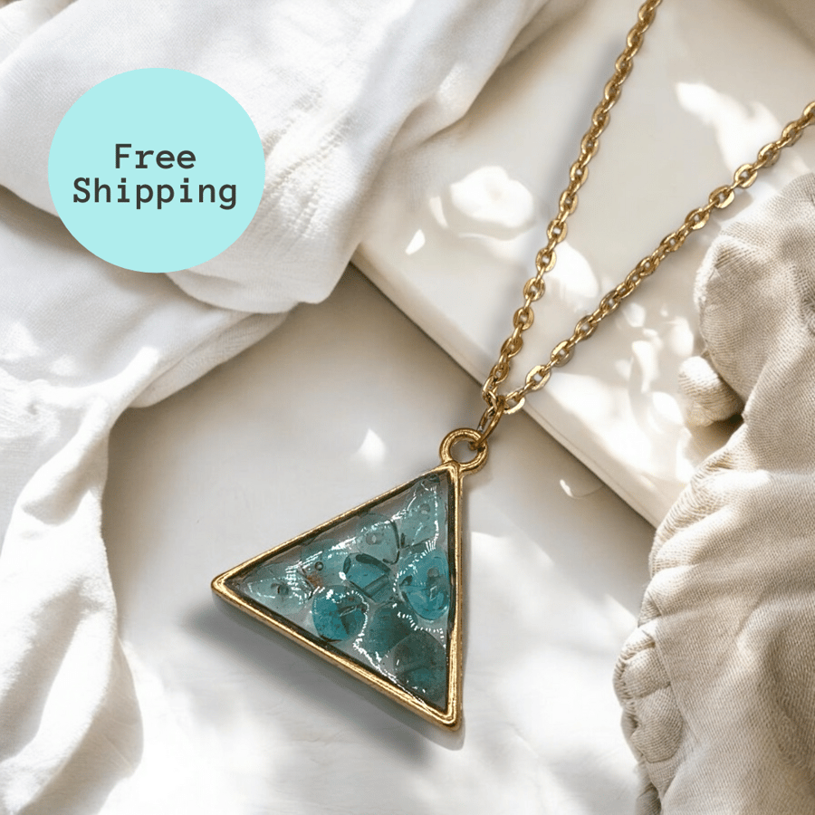 Blue Kyanite Triangle Worry Stone Pendant Necklace - Free Postage