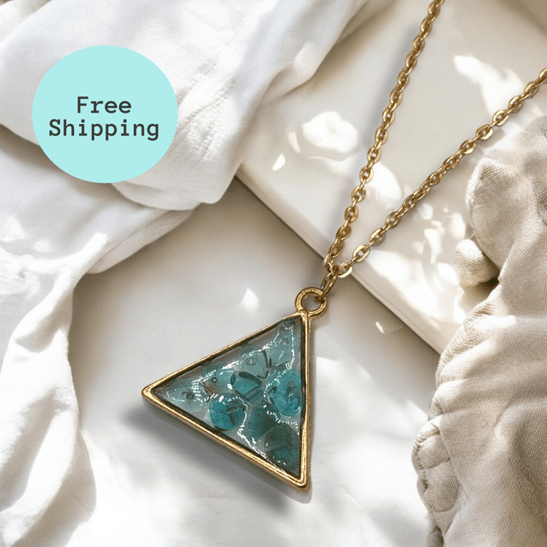 Blue Kyanite Triangle Worry Stone Pendant Necklace - Free Postage