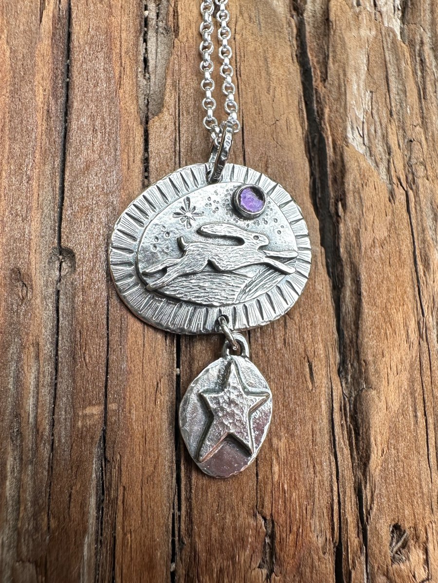 Hare Pendant with Amethyst