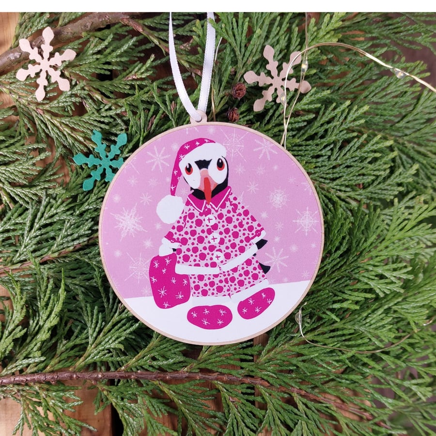 Wooden tree decoration pink bauble sustainable wood 