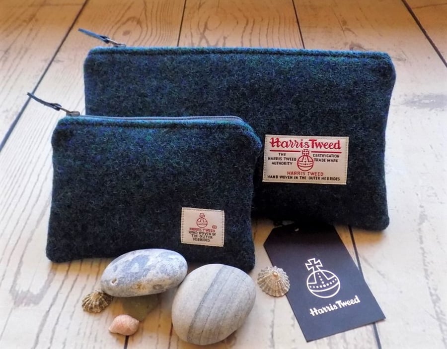 Harris Tweed gift set. Clutch and coin purse in dark mallard teal