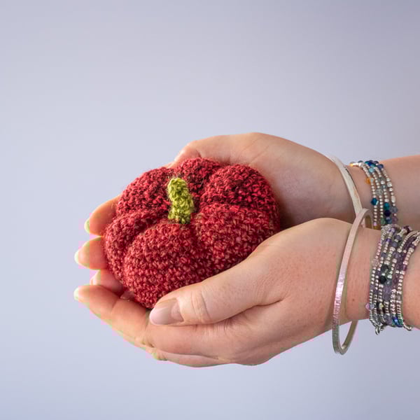 Cute pumpkin decoration crocheted in premium acrylic yarn