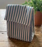 Denim Blue and Cream Striped Handmade Insulated Lunch bag