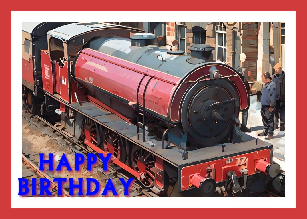 Happy Birthday Steam Train Art Card A5