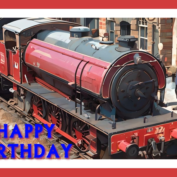 Happy Birthday Steam Train Art Card A5