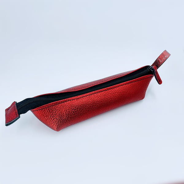 Metallic Red Leather Pencil Case