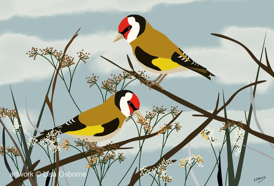 Goldfinches - garden birds - bird art print