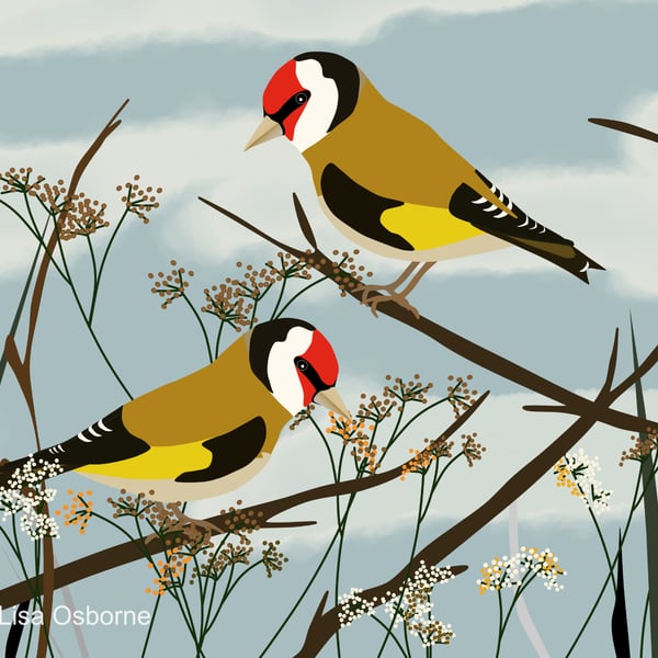 Goldfinches - garden birds - bird art print