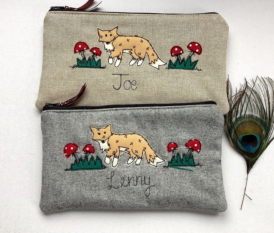 Fox & Toadstool Personalised Pencil Case -Pen Pouch - Choice of Design