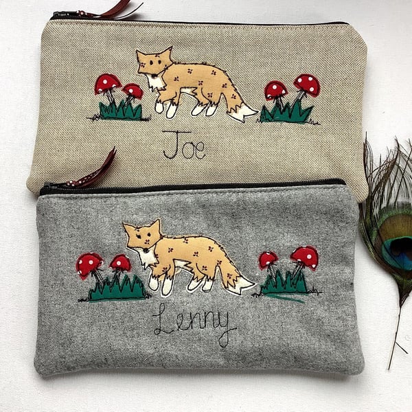 Fox & Toadstool Personalised Pencil Case -Pen Pouch - Choice of Design