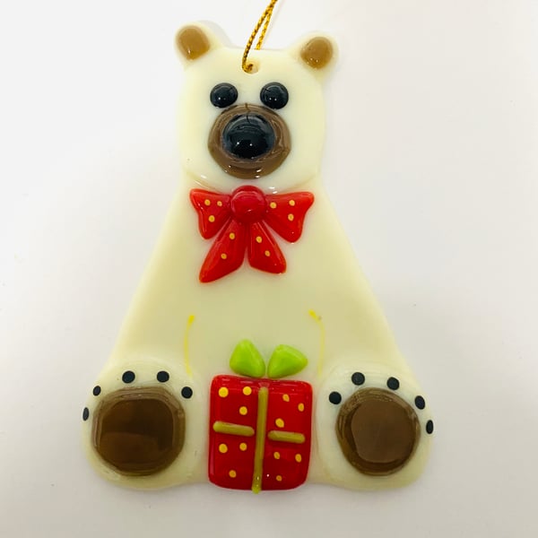 Fused glass teddy bear decoration 