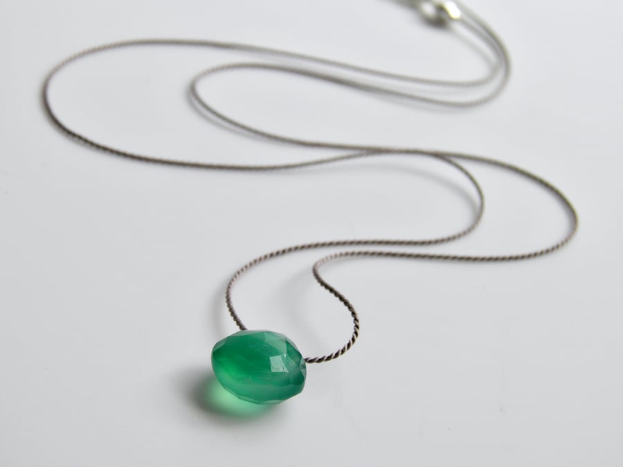 Emerald Green Onyx Gemstone Necklace on Silk