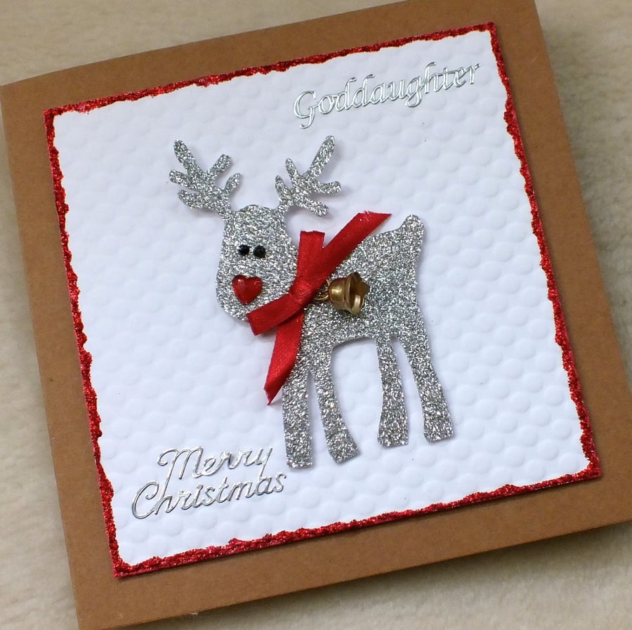 Luxury Handmade Christmas Reindeer Goddaughter Card
