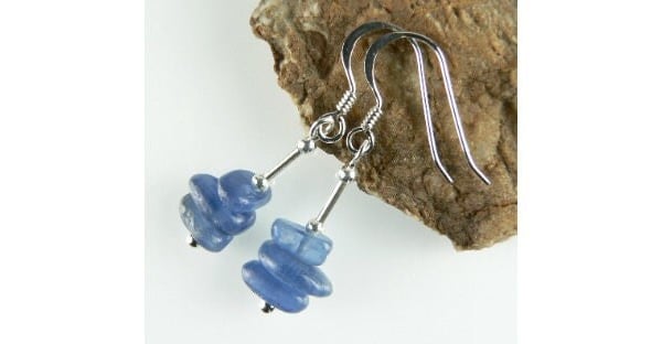 Kyanite nugget natural stone drop earrings, sterling silver, blue, small dainty 