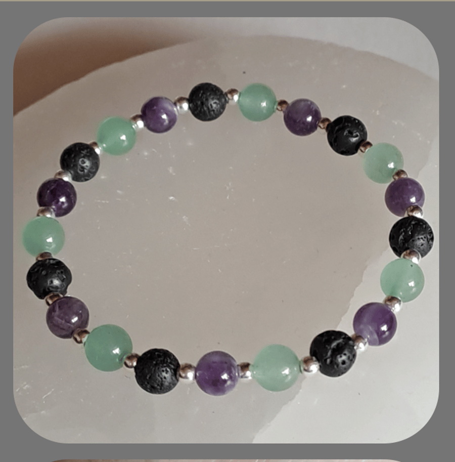 Aromatherapy bracelet with Amethyst, Aventurine and Sterling Silver